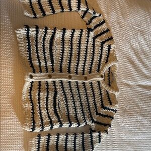 Zara Black and Cream Striped Cardigan